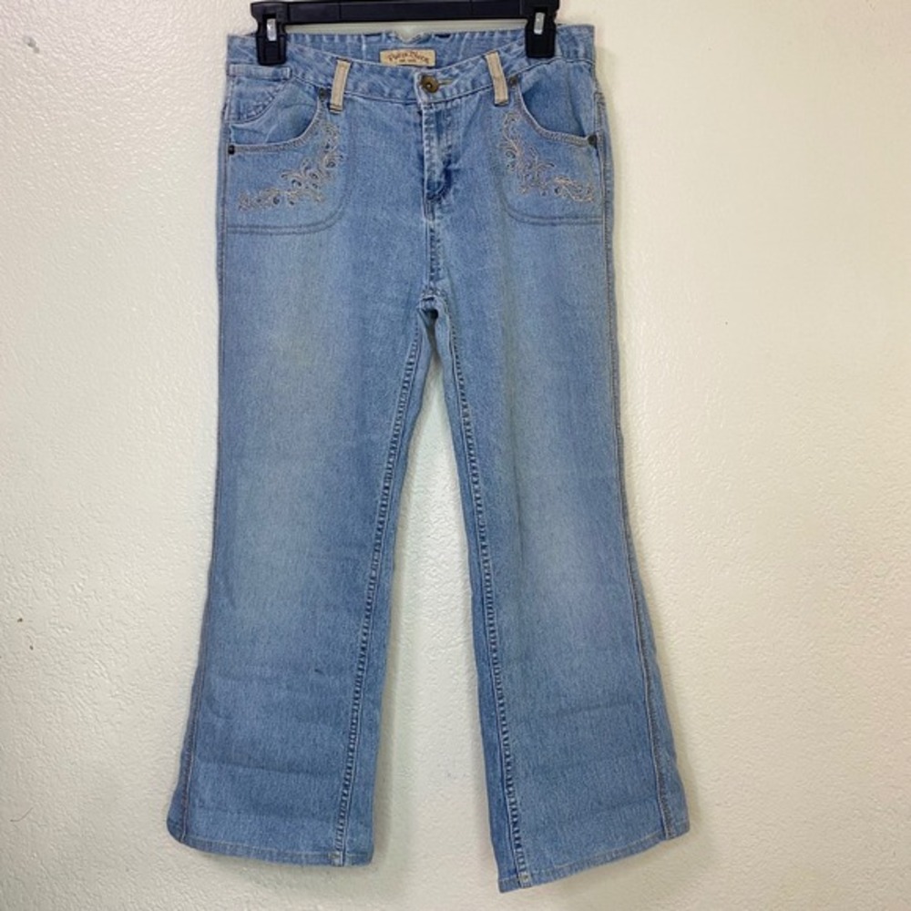 Vintage Y2K Paris Blues Womens Embroidered Flare Jeans Light Wash Size 16 Ramie